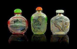 * Three Inside Painted Glass Snuff Bottles Height of tallest 3 1/8 inches.