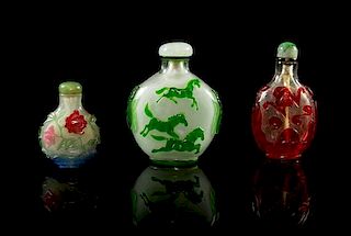 * Three Peking Glass Snuff Bottles Height of tallest 3 inches.