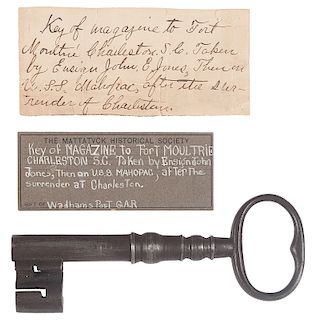 Original Key to the Magazine of Fort Moultrie with Original Brown Ink Tag