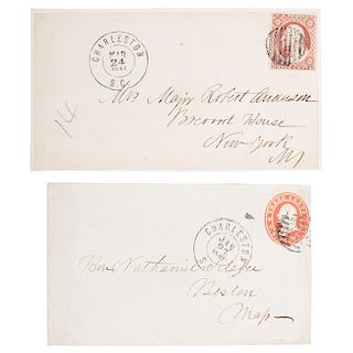 Two Covers Addressed by Fort Sumter Commander Major Robert Anderson, with Charleston Cancellations, 1861