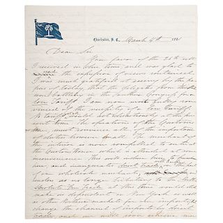 Letter from Charleston Written on Rare "Republic of South Carolina" Stationery, March 4, 1861