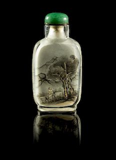 An Inside Painted Glass Snuff Bottle Height 2 3/4 inches.