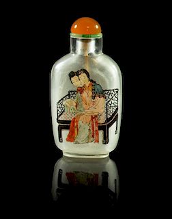 An Inside Painted Glass Snuff Bottle Height 2 5/8 inches.