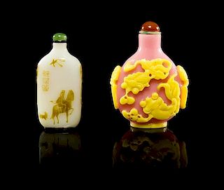 Two Peking Glass Snuff Bottles Height of taller 3 1/8 inches.