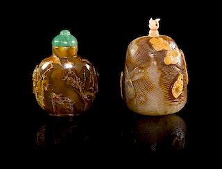 Two Agate Snuff Bottles Height of taller 2 3/4 inches.