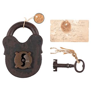 Lock and Key from Johnson's Island Prison, Owned by General O.O. Howard