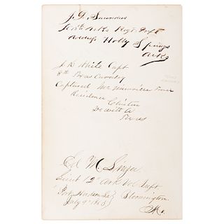Confederate Prisoners of War Autograph Page, Johnson's Island, Incl. General James J. Archer, Captured at Gettysburg