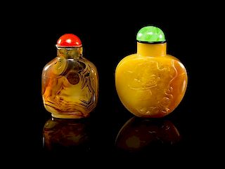 Two Agate Snuff Bottles Height of taller 2 1/4 inches.