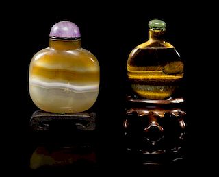 Two Banded Agate Snuff Bottles Height of taller 2 1/2 inches.
