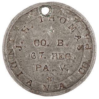 ID Disk of John H. Thomas, 67th Pennsylvania Volunteers, Captured at Winchester, VA