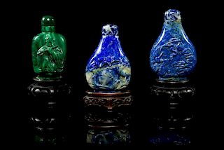 Three Snuff Bottles Height of tallest 2 5/8 inches.