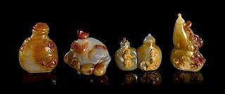 Four Agate Snuff Bottles Height of tallest 3 3/8 inches.