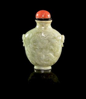 A Celadon Jade Snuff Bottle Height 2 1/2 inches.