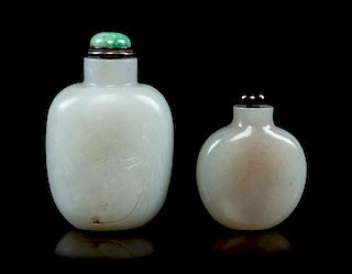 Two Jade Snuff Bottles Height of taller 2 3/4 inches.