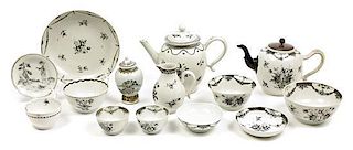 A Group of English Black-Decorated Tea Articles, Diameter of largest 8 inches.