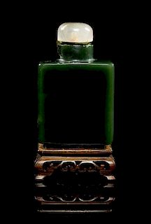 * A Spinach Jade Snuff Bottle Height 3 1/2 inches (with stand).