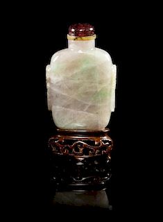 * A Jadeite Snuff Bottle Height 3 1/4 inches (with stand).