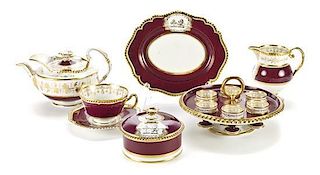 A Worcester Porcelain Breakfast Service for Six, Diameter of egg stand 9 1/4 inches.