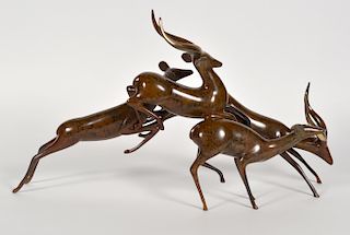Large Loet Vanderveen 'Leaping Impalas' Bronze
