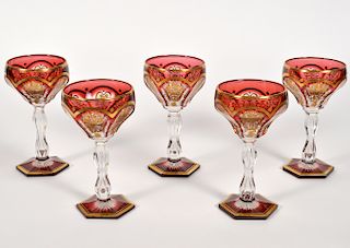 Five (5) Antique Baccarat Empire Ruby Wine Glasses