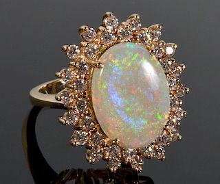 Ladies Opal & Diamond 14Kt Yellow Gold Ring