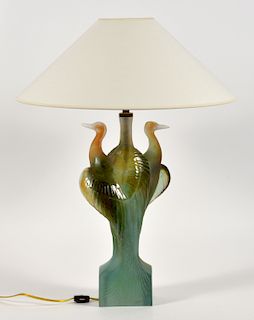 Daum Pate De Verre Double Heron Table Lamp