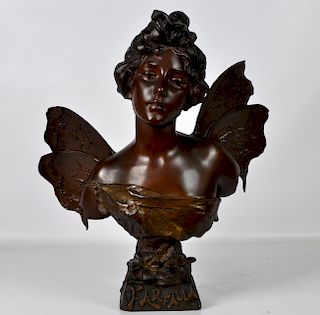 Emmanuel Villanis 'Farfalla' Bronze Bust