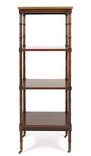 A Regency Style Mahogany Four-Tier Etagere, Height 55 1/8 x width 20 1/4 x depth 15 inches.