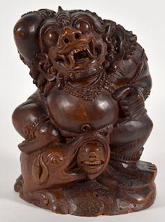 Chinese 19th C. Carved Wood Buddhist Foo Dog