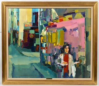 Nicola Simbari 'Woman in Town' Oil on Canvas