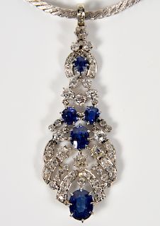 Sapphire, Diamond & 18kt WG Pendant & Chain