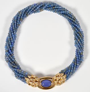 18kt YG 8 Strand Chalcedony & Diamond Necklace