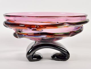Large 'Ribbon' Art Glass Center Bowl
