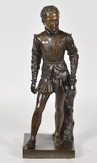 19th C. Fr. Continental Patinated Bronze Soldier