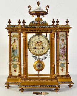 French Bronze & Champleve Sevres Style Clock