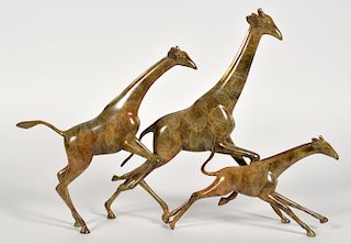 Large Loet Vanderveen 'Running Giraffes' Bronze