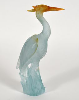Daum Pate De Verre Heron Bird Figure 9.75" H