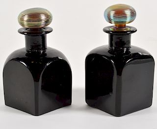 2 Steuben Mirror Black Glass Perfume Bottles
