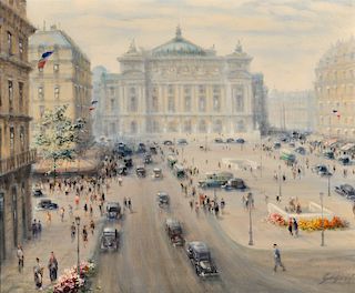 Paul Gagni 'Place de L'Opera, Paris' Oil Painting