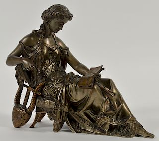 Bronze Figure of Lady with Lyre and Music Book
