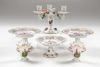 Dresden Porcelain Compotes and Candle Stand, Plus 
