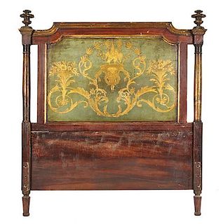 A Pair of Italian Neoclassical Painted Twin Headboards, Height 57 x width 51 1/4 inches.