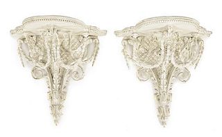 A Pair of Neoclassical Style Painted Wall Brackets, Height 20 1/2 inches.