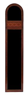 A Continental Parquetry Inlaid Mahogany Mirror, Height 68 1/2 x width 14 inches.