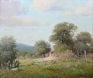 G. HarveyRWestern Hill Country LandscapeROil on CanvasRSigned and dated 1967R3 x 20 inches