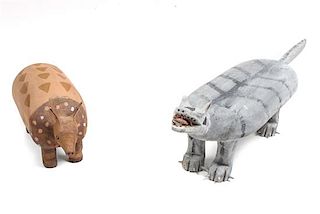 Four New Mexican Carved and Painted Wood Folk Art Animals Height of larger armadillo 5 1/2 x length 18 1/2 inches