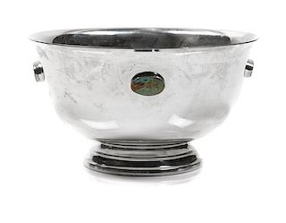 Silverplate and Turquoise Bowl Height 3 5/8 x 6 1/2 inches
