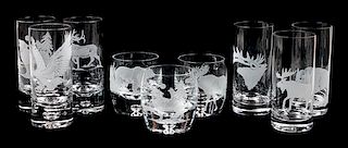 Etched American Wildlife Crystal and Glass Barware