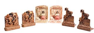 Three Sets of Contemporary Western Motif Book Ends Height of tallest 6 inches