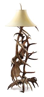 Western Style Moose Paddle and Elk Antler Floor Lamp Height 77 x width 28 inches